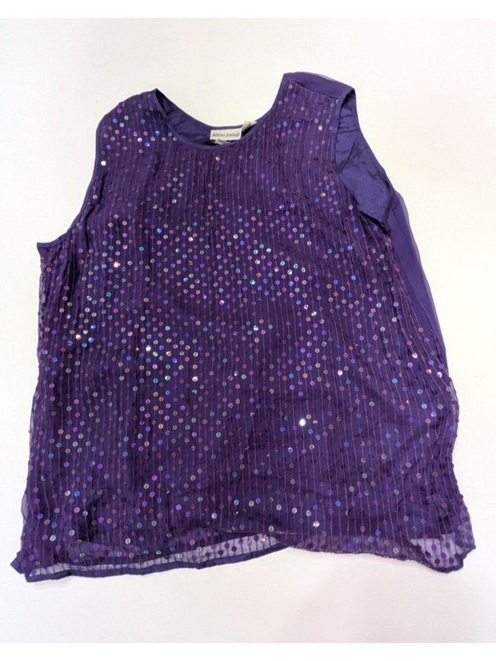 Vtg Adrian Jordan Purple Silk Sequined Layered Tank Top Womens Size 22/24